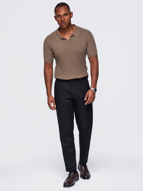 Ombre Ombre Polokošile OM-POSS-0182 Hnědá Slim Fit