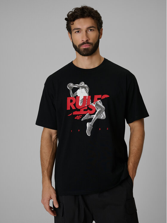 4F 4F T-Shirt ESSENTIALS Czarny Loose Fit