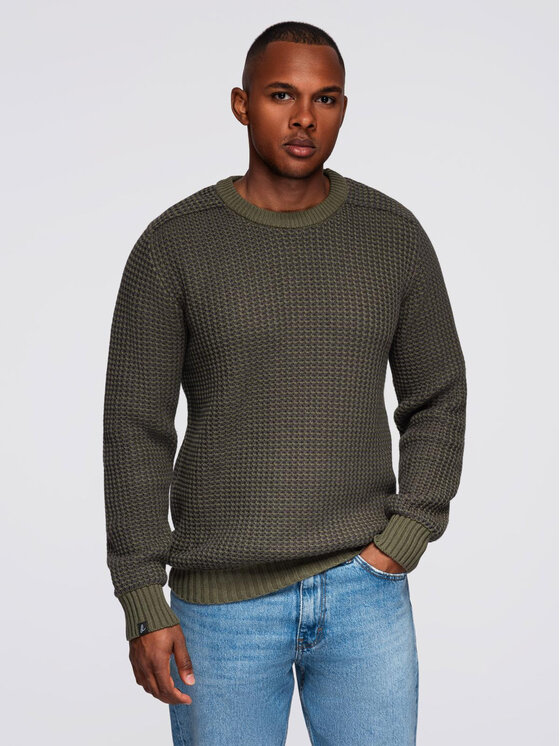 Ombre Ombre Sweter OM-SWSW-0122 Zielony Regular Fit