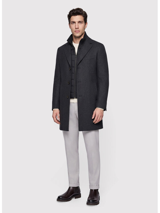 Pako Lorente Pako Lorente Płaszcz wełniany P26WF-7X-016 Szary ciemny Straight Fit