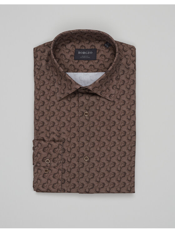 Borgio Borgio Koszula calimera 00692 Brązowy Slim Fit