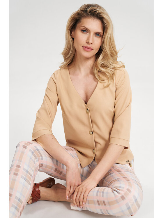 FIGL FIGL Bluzka M699 Beżowy Regular Fit