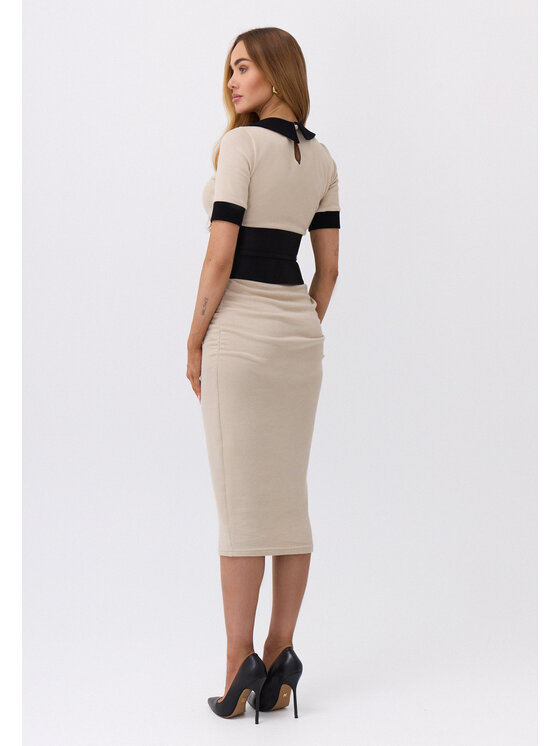 Kasia Zapała Kasia Zapała Sukienka dzianinowa Luna Beżowy Slim Fit