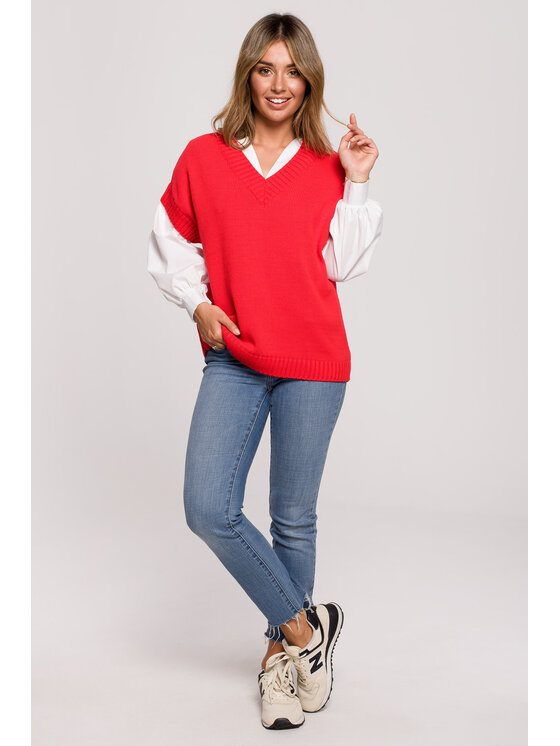 BeWear BeWear Sweter BK076 Czerwony Comfortable Fit