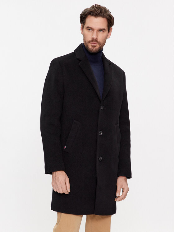 Tommy Hilfiger Wollmantel MW0MW32963 Schwarz Regular Fit | Modivo.de