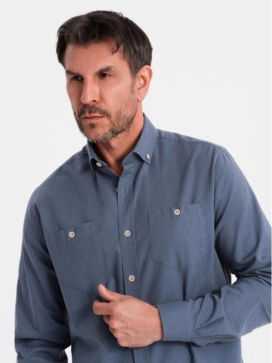 Ombre Ombre Koszula OM-SHCS-0134 Niebieski Regular Fit