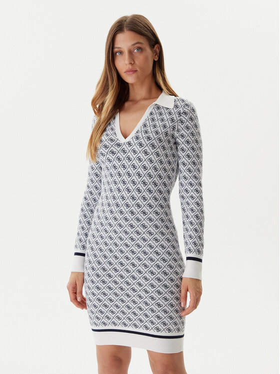 Guess Guess Trikotāžas kleita W5BK25 Z3JD2 Écru Slim Fit