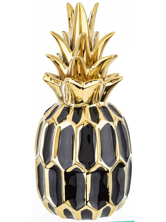 MIAhome MIAhome Figurka Ananas ceramiczny 31x14 cm PINE czarno-złoty Czarny