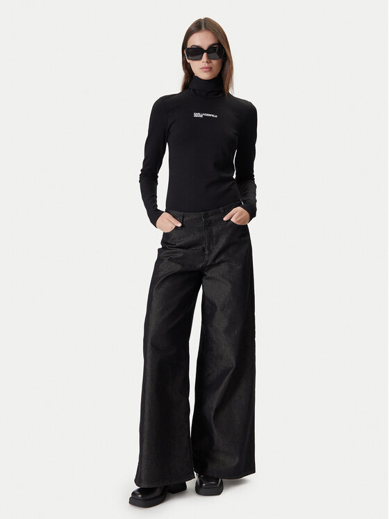 Karl Lagerfeld Jeans Karl Lagerfeld Jeans Krekls ar augstu apkakli A4W17015 Melns Slim Fit