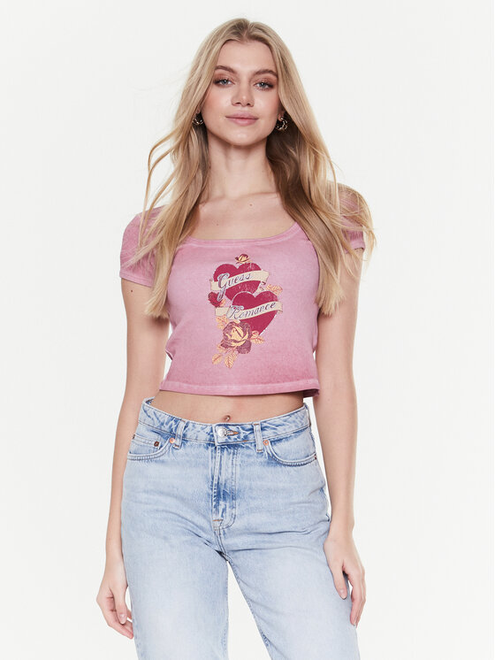 Guess T-krekls Romance W3RI07 KA0H1 Rozā Slim Fit