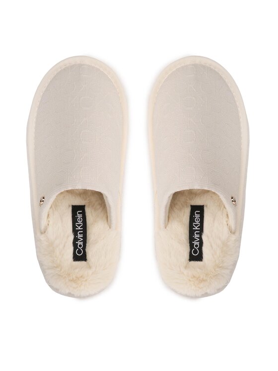 Calvin Klein Calvin Klein Kapcie Slipper Flatform Mule W/Hdw-Jq HW0HW01281 Beżowy