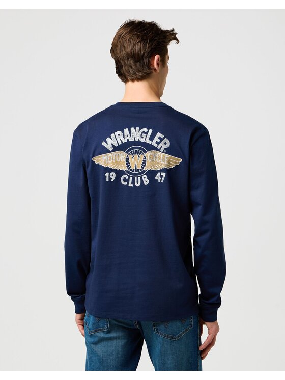 Wrangler Wrangler T-Shirt LS AMERICANA TEE Granatowy Regular Fit