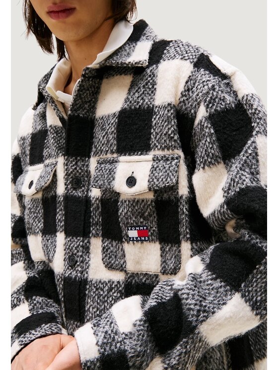 Tommy Jeans Tommy Jeans Giacca di pelle TJM CHECK OVERSHIRT Nero Over Fit