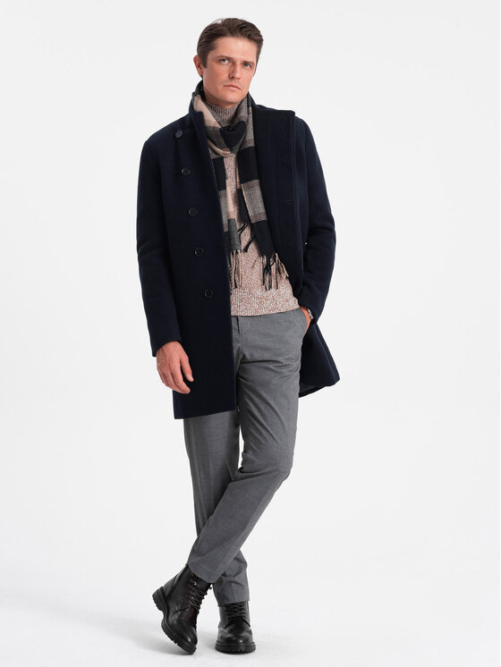 Ombre Ombre Kabát pro přechodné období OM-COWC-0102 Tmavomodrá Regular Fit