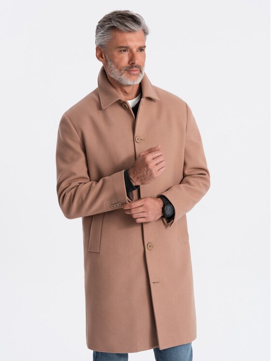 Ombre Ombre Płaszcz OM-COWC-0106 Brązowy Regular Fit