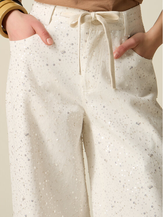Oltre Oltre Spodnie materiałowe P719R009225N011 Biały Baggy Fit
