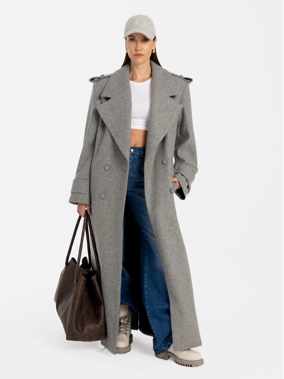 MANDRAGORA MANDRAGORA Vlněný kabát Marove Šedá Slim Fit