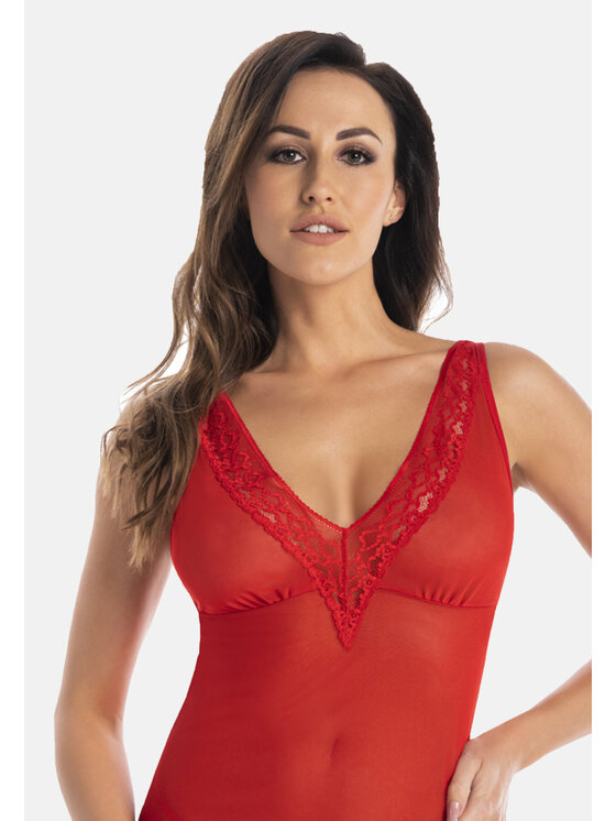 Teyli Teyli Koszula nocna siateczkowa Herty Czerwony Slim Fit