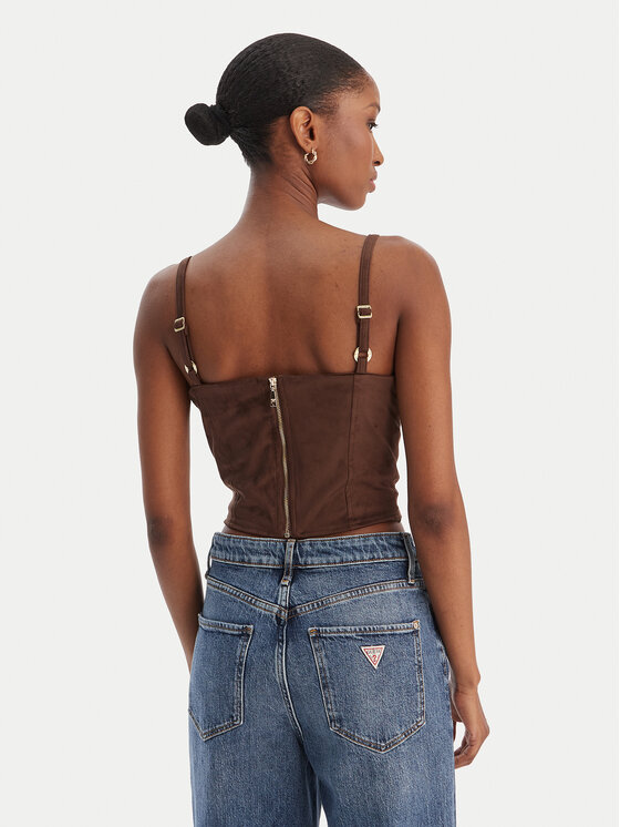 Guess Guess Top W6RH03 WJ472 Brązowy Slim Fit