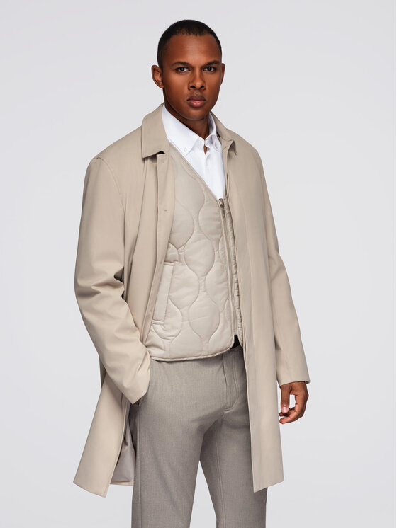 Ombre Ombre Płaszcz zimowy OM-COLC-0144 Beżowy Regular Fit