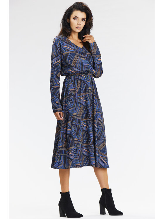 Awama Awama Letní šaty A666 Tmavomodrá Basic Fit