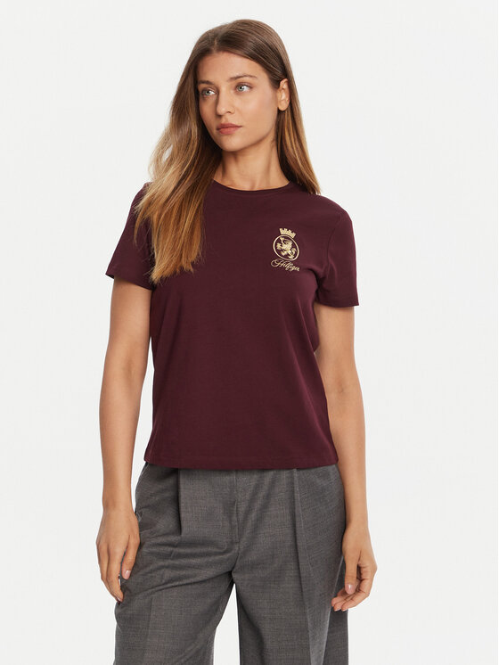 Tommy Hilfiger Tommy Hilfiger T-särk Gold Crest WW0WW46153 Bordoopunane Regular Fit