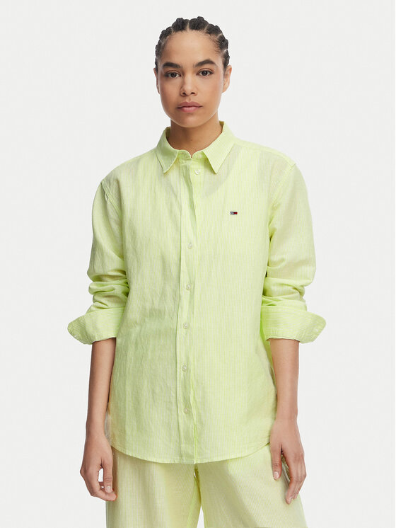 Tommy Jeans Cămașă DW0DW22209 Verde deschis Relaxed Fit