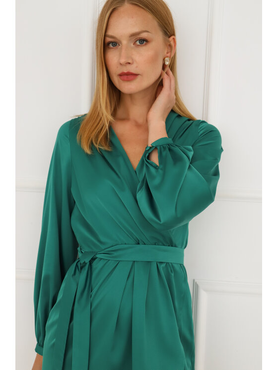 Entelier Entelier Sukienka elegancka kopertowa Zielony Comfortable Fit