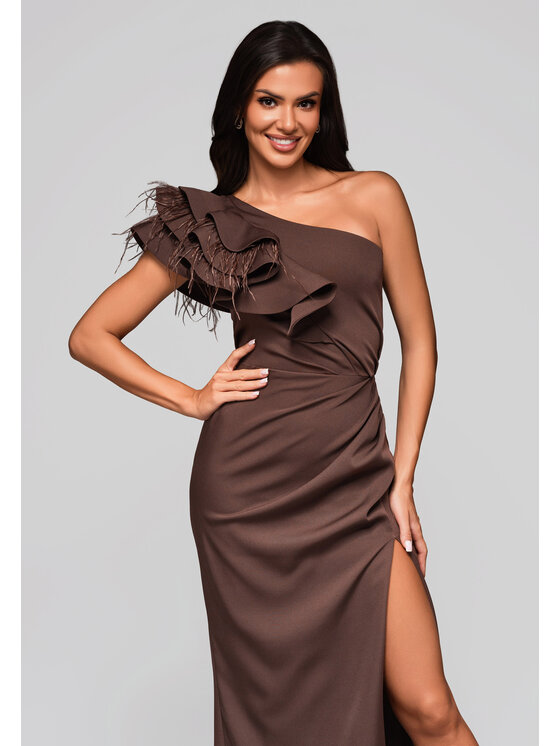 Ombre Ombre Sukienka wieczorowa LA-OM-DLR005 Brązowy Regular Fit