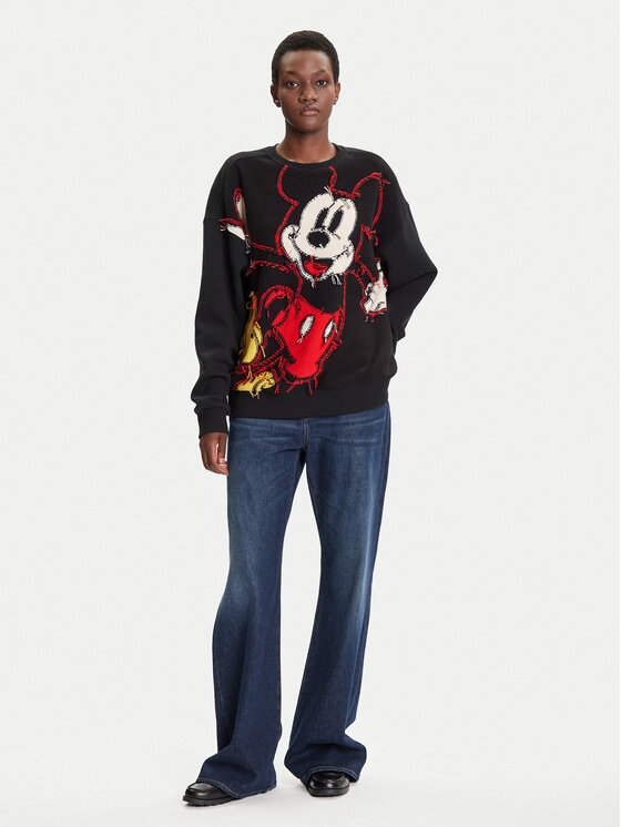 Desigual Desigual Majica dugih rukava Hello Mickey 25WWSK14 Crna Regular Fit