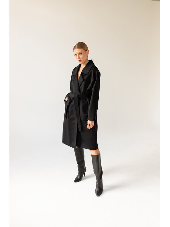 Entelier Entelier Płaszcz zimowy oversize Czarny Comfortable Fit