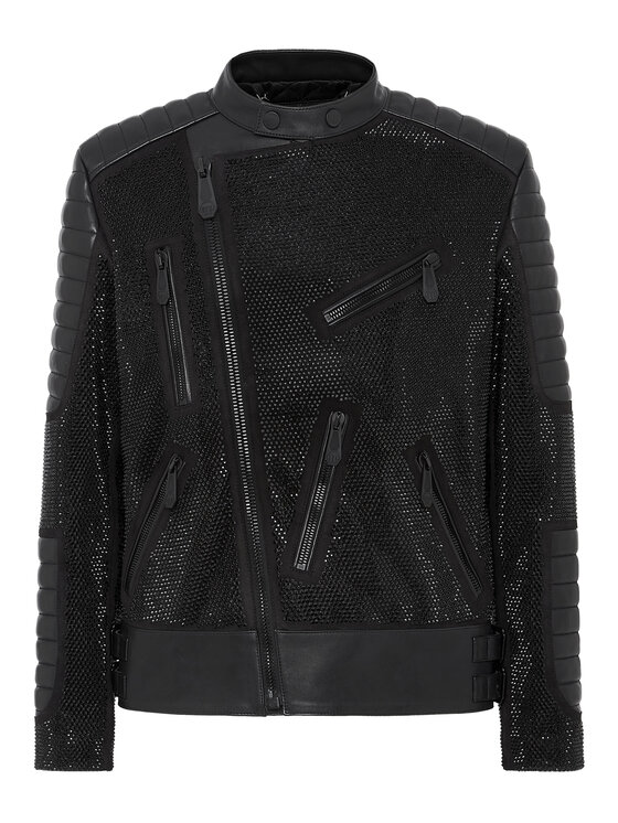 PHILIPP PLEIN PHILIPP PLEIN Kožená bunda 5627 Černá Slim Fit