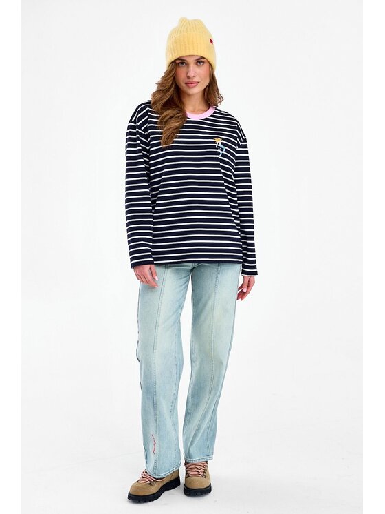 NAOKO NAOKO Longsleeve Aquamarine Czarny Regular Fit