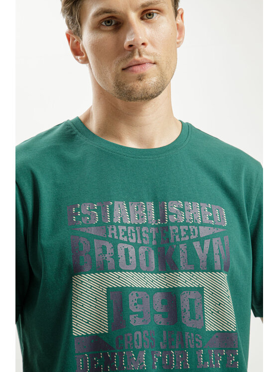 Cross Jeans Cross Jeans T-Shirt 16021-027 Zielony Regular Fit