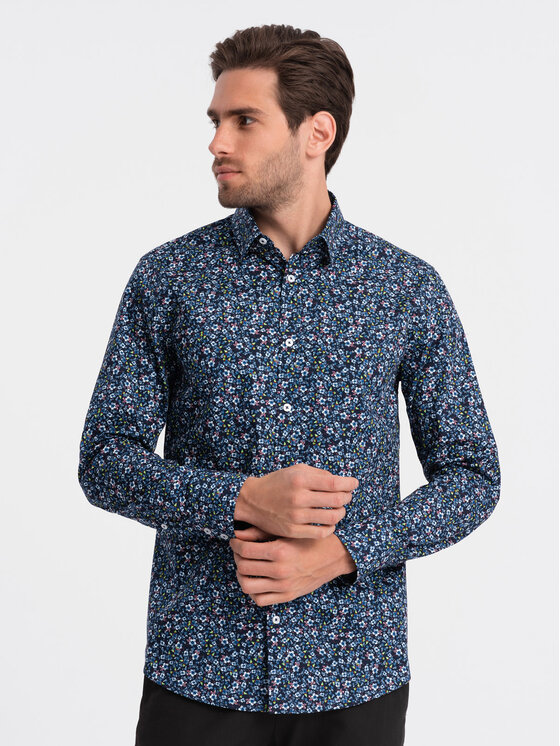 Ombre Ombre Košile OM-SHCS-0151 Tmavomodrá Regular Fit