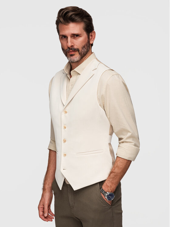 Ombre Ombre Kamizelka V66 Beżowy Slim Fit