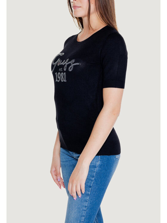 Guess Guess Sweter PALOMA LOGO RN SS Czarny Shirt Fit
