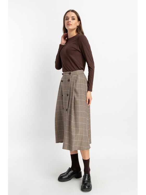 CLICK CLICK Midi sukně 50-731 Hnědá Relaxed Fit