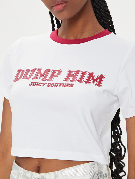 Juicy Couture Juicy Couture Tricou Dump Him JCWCT23314 Alb Slim Fit