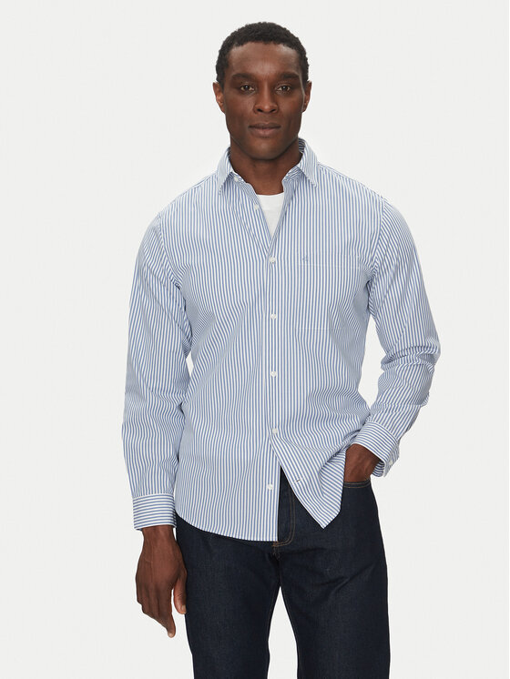 Męska Koszula Calvin Klein, Rozmiar XS, Niebieska, Poplin Stripe L/S Shirt K10K114445