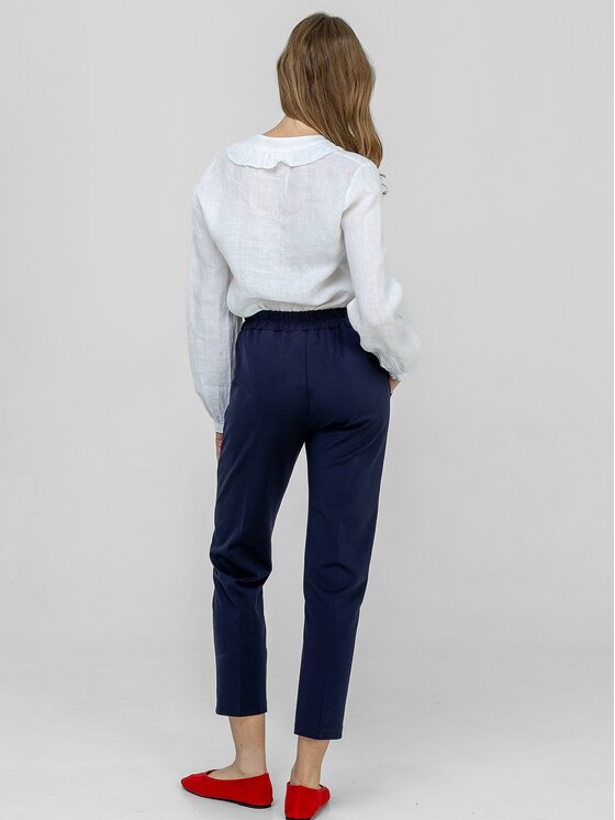 Perso Perso Kalhoty z materiálu PTE242402F Tmavomodrá Regular Fit
