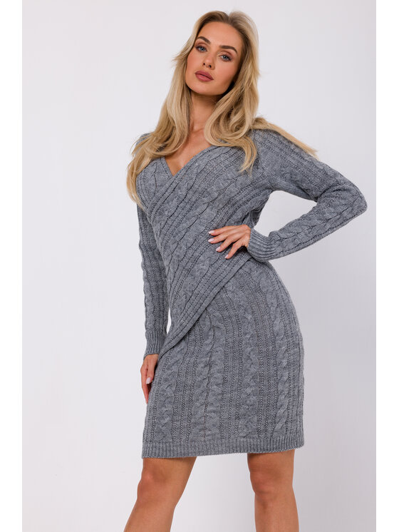 Made of Emotion Made of Emotion Úpletové šaty M773 Šedá Modern Fit