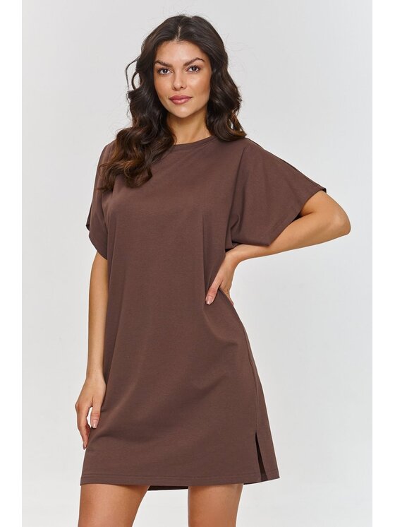 Makadamia Makadamia Sukienka codzienna M875 Brązowy Baggy Fit