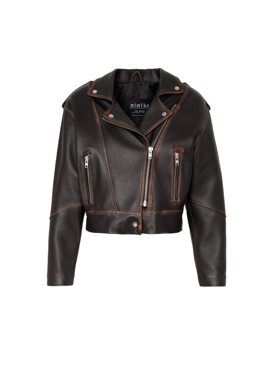 Mimika Mimika Kurtka skórzana AMAYA RAMONESKA OVERSIZE VINTAGE AMERICA CAFE Brązowy Oversize