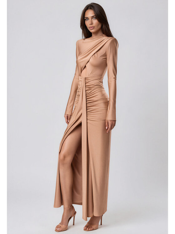 sax35th sax35th Sukienka wieczorowa AGATHE Beżowy Slim Fit