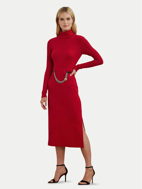 LAUREN RALPH LAUREN Úpletové šaty 250951822002 Červená Slim Fit