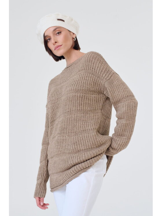 blue shadow blue shadow Sweter Ramka BS Beżowy Standard Fit