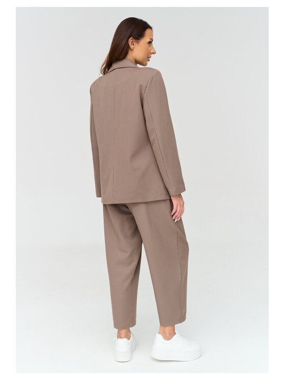 Makadamia Makadamia Komplet żakiet i spodnie materiałowe C90 Brązowy Loose Fit