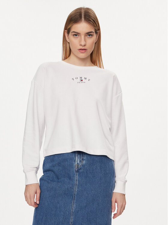 Tommy Jeans Mikina Essential Logo DW0DW18143 Biela Regular Fit