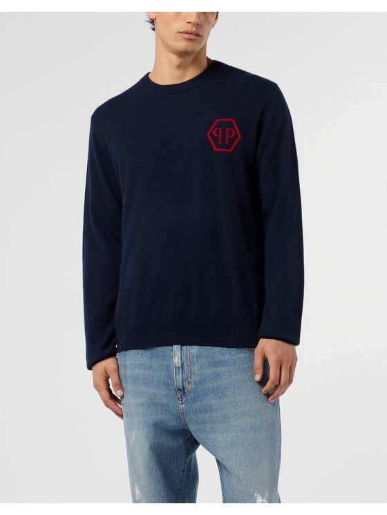 PHILIPP PLEIN PHILIPP PLEIN Sweter 29047 Granatowy Regular Fit